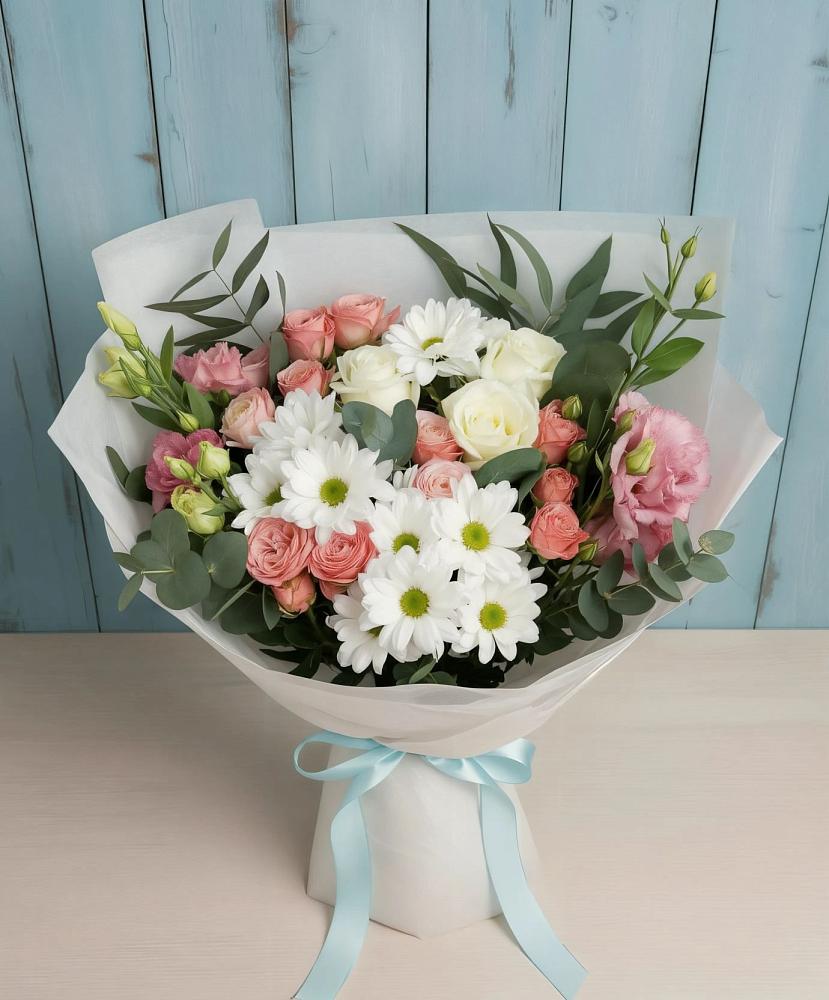 Букет цветов из: Розы, Лизиантусы и Хризантемы в Ачхой-Мартане
