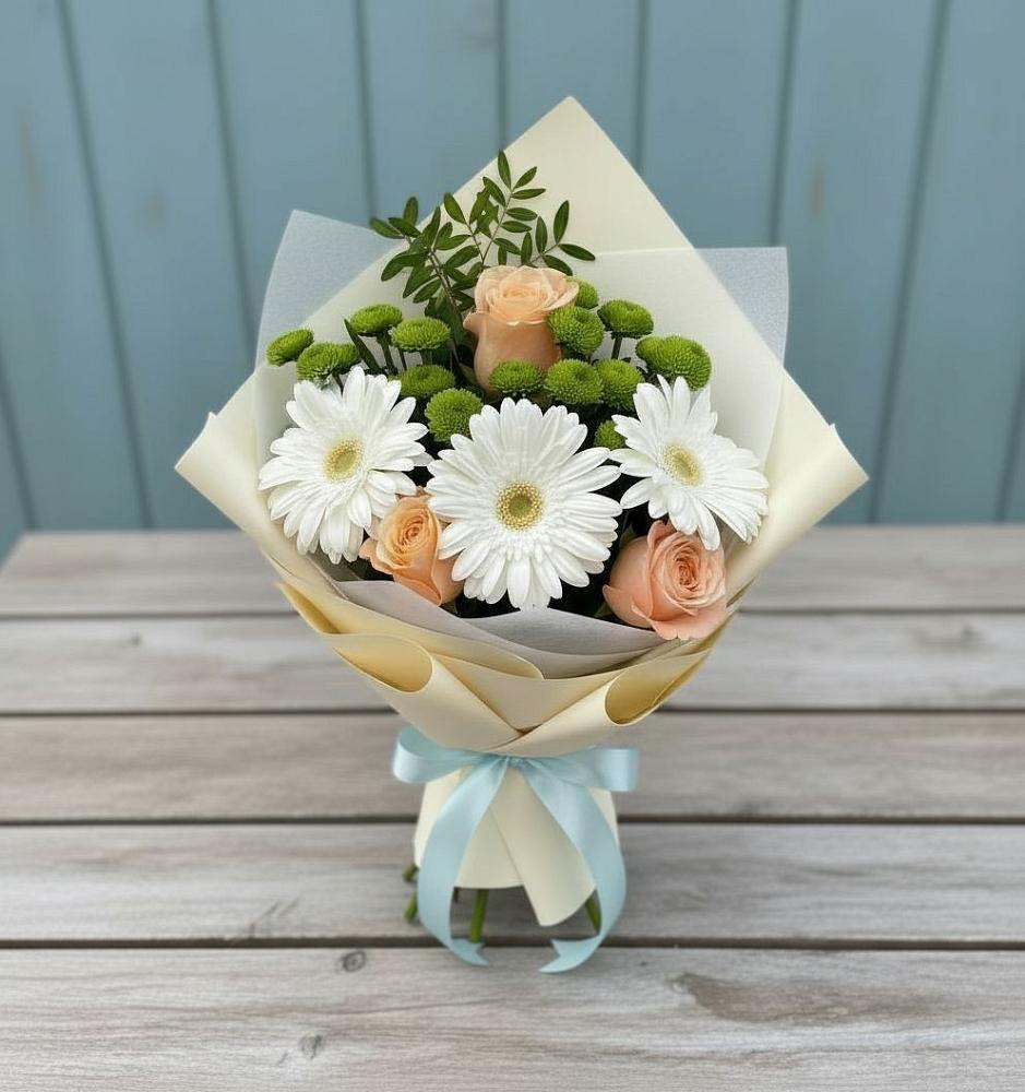 Букет цветов из: Герберы, Розы и Хризантемы в Ачхой-Мартане